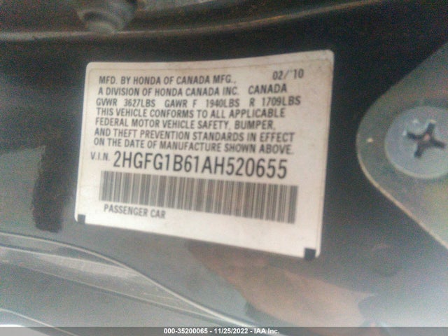 2010 HONDA CIVIC CPE LX VIN: 2HGFG1B61AH520655