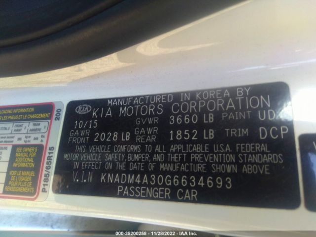 KNADM4A30G6634693 KIA RIO LX