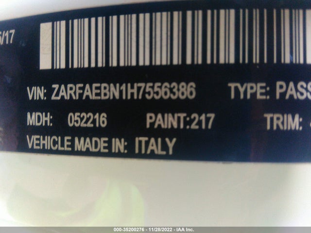 2017 Alfa Romeo Giulia, VIN: ZARFAEBN1H7556386