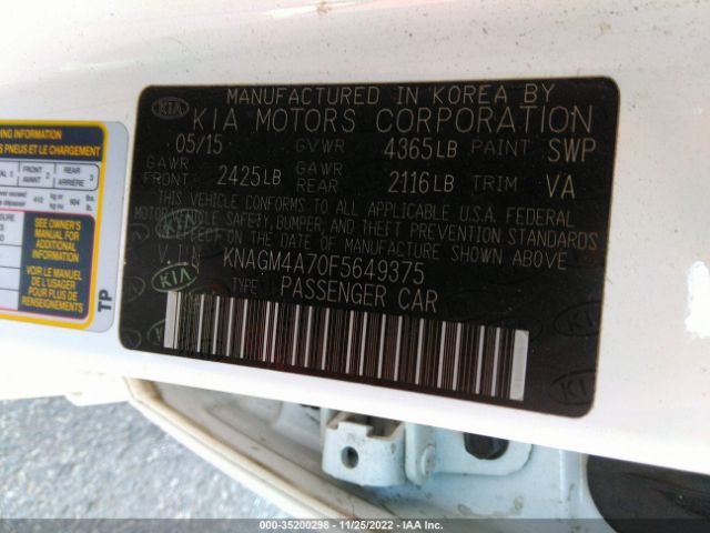 KNAGM4A70F5649375 KIA Optima Lx