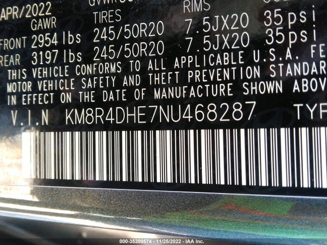 2022 Hyundai Palisade, VIN: KM8R4DHE7NU468287