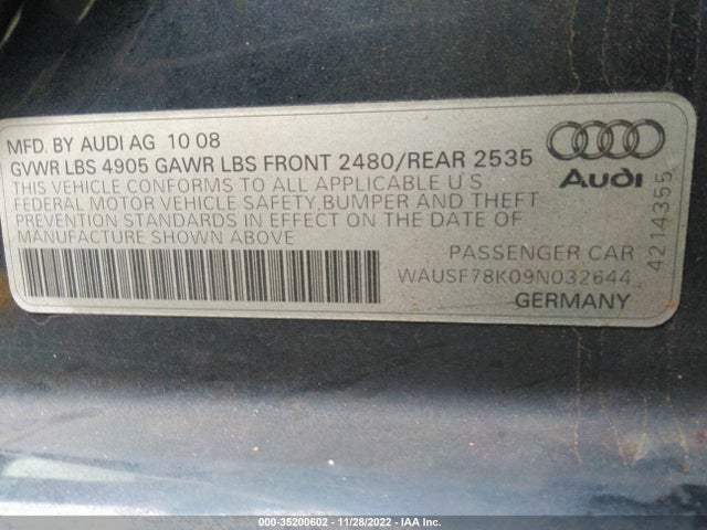 WAUSF78K09N032644 Audi A4 2.0t Prem Plus