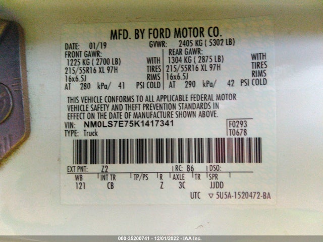 2019 Ford Transit Connect, VIN: NM0LS7E75K1417341