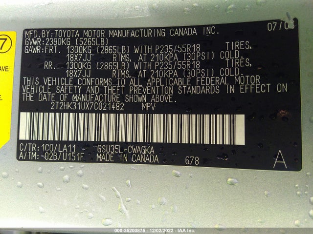 2T2HK31UX7C021482 Lexus RX 350