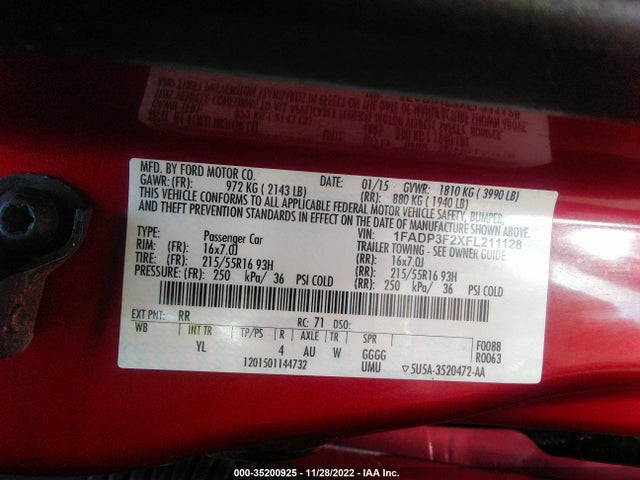 2015 Ford Focus Se მანქანა იყიდება აუქციონზე, vin: 1FADP3F2XFL211128, აუქციონის ნომერი: 35200925