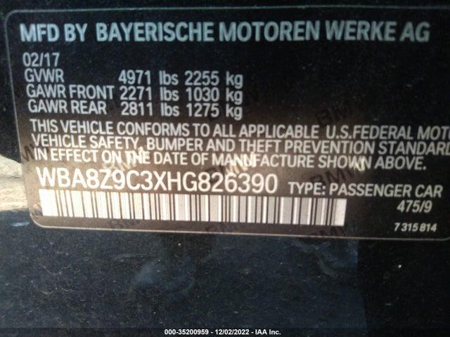 2017 BMW 3 Series, VIN: WBA8Z9C3XHG826390