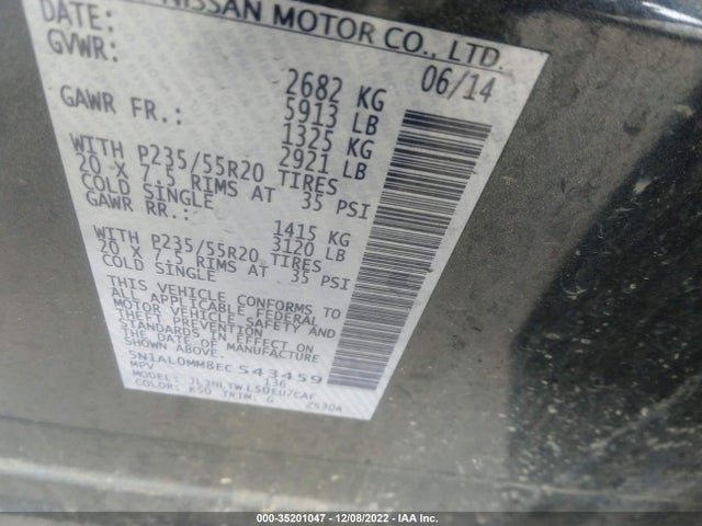 2014 INFINITI QX60 VIN: 5N1AL0MM8EC543459