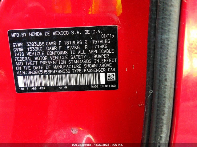 Honda FIT LX 2015 3HGGK5H53FM769539 Image 9