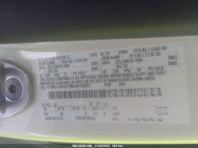 2021 Ford Escape, VIN: 1FMCU0H67MUA15857