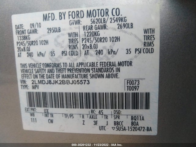 Lincoln MKX 2011 2LMDJ8JK2BBJ05573 Image 10