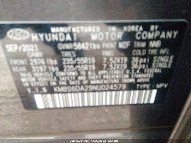 2022 Hyundai Santa Fe, VIN: KM8S6DA29NU024579