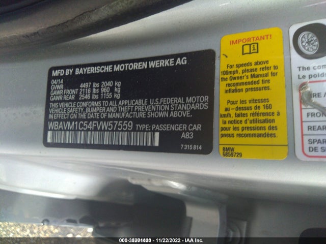 2015 BMW X1, VIN: WBAVM1C54FVW57559