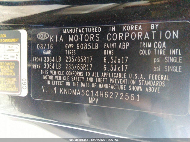 2017 Kia Sedona, VIN: KNDMA5C14H6272561