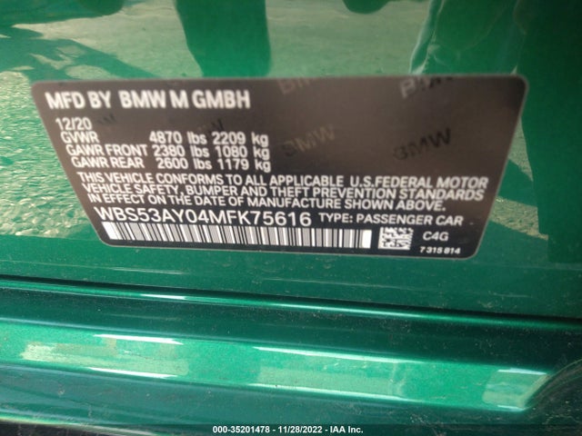 2021 BMW M3, VIN: WBS53AY04MFK75616