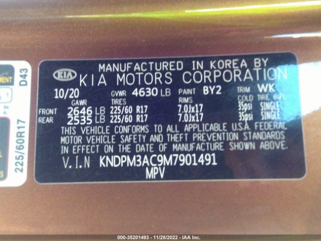 KNDPM3AC9M7901491 KIA Sportage Lx