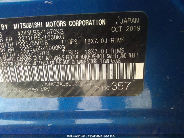 2020 Mitsubishi Outlander, VIN: JA4AR3AU8LU012109