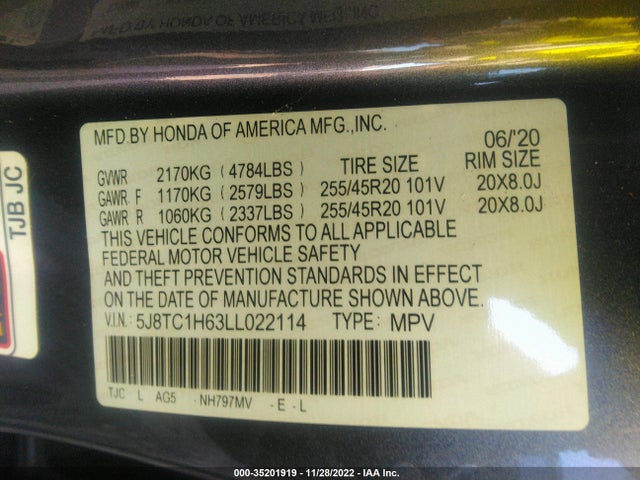 5J8TC1H63LL022114 Acura Rdx W/a-spec Pkg