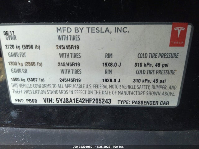 Tesla MODEL S 2017 5YJSA1E42HF205243 Image 9