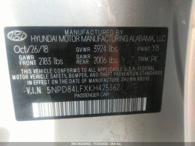 5NPD84LFXKH425362 Hyundai ELANTRA SEL