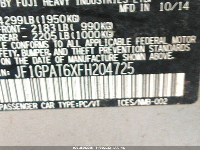 Subaru IMPREZA WAGON 2015 JF1GPAT6XFH204725 Image 10