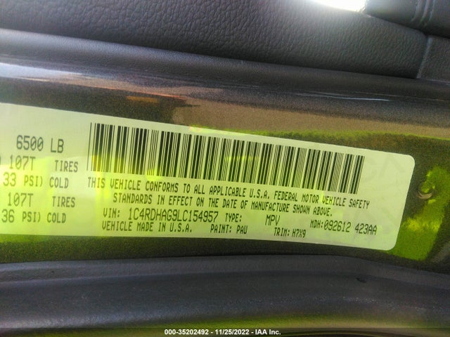 2020 Dodge Durango, VIN: 1C4RDHAG9LC154957