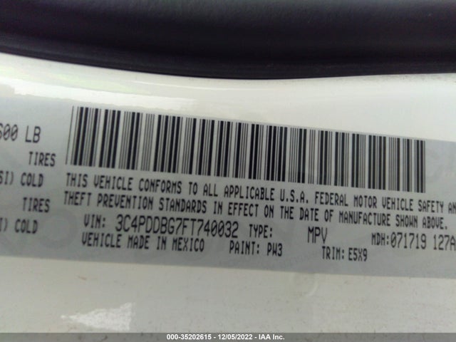 2015 DODGE JOURNEY SXT VIN: 3C4PDDBG7FT740032