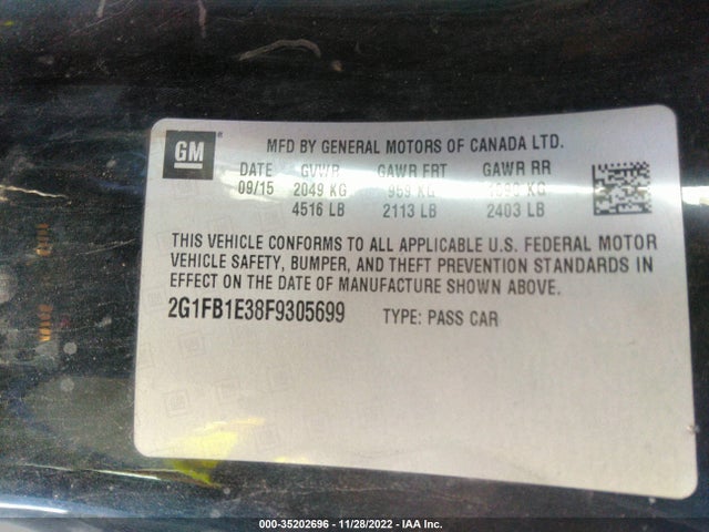 2015 Chevrolet Camaro, VIN: 2G1FB1E38F9305699