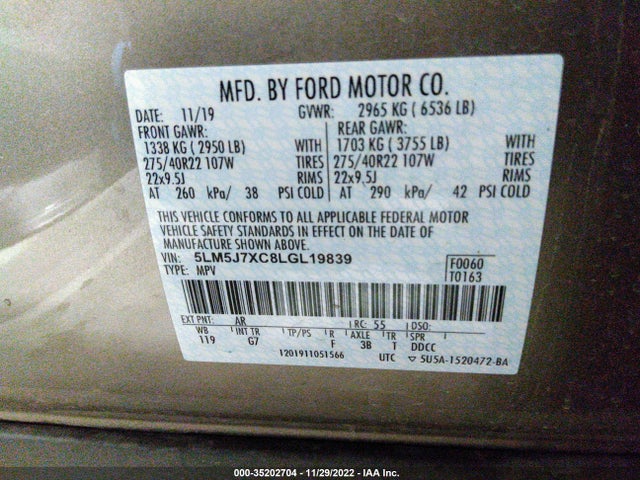 2020 Lincoln Aviator, VIN: 5LM5J7XC8LGL19839