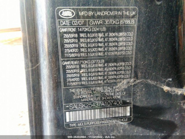 SALSK25437A107406 Land Rover RANGE ROVER SPORT