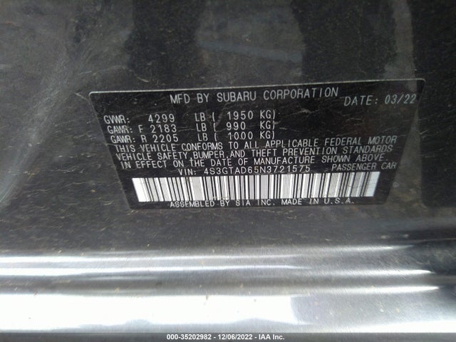 2022 Subaru Impreza, VIN: 4S3GTAD65N3721575