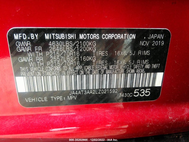 JA4AT3AA2LZ021592 Mitsubishi Eclipse Cross Es