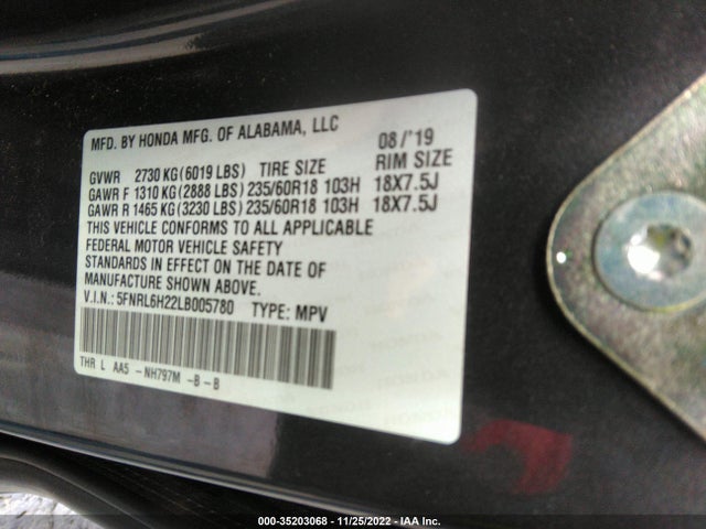 2020 Honda Odyssey, VIN: 5FNRL6H22LB005780