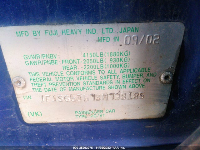 Subaru Forester 2003 JF1SG63673H738185 Image 10