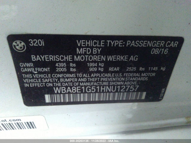 BMW 3 Series 320i 2017 WBA8E1G51HNU12757 Image 9