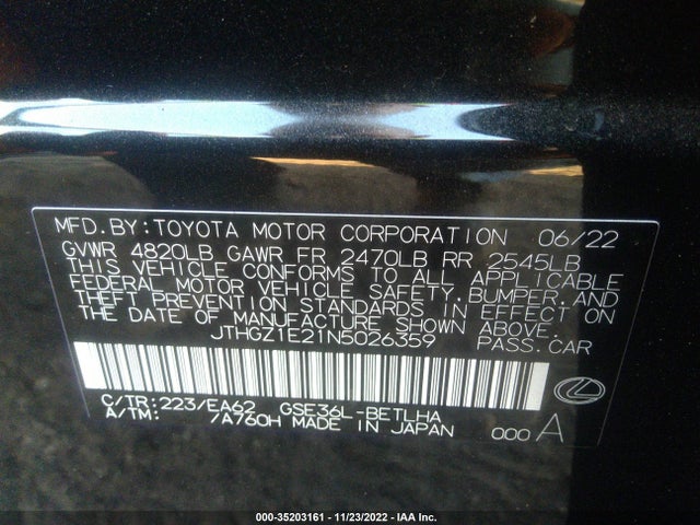 2022 Lexus IS, VIN: JTHGZ1E21N5026359