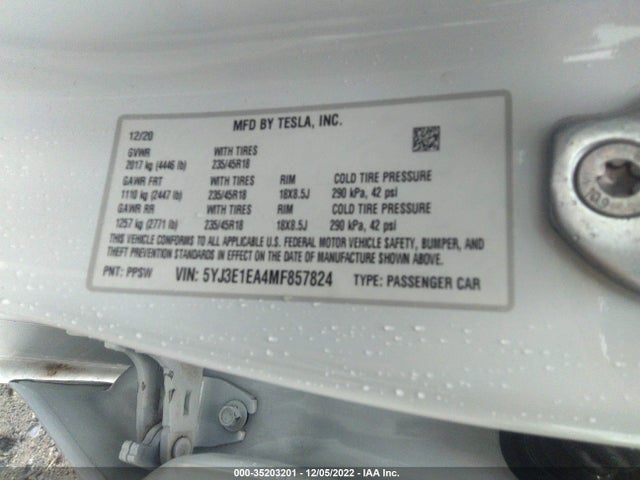 Tesla MODEL 3 2021 5YJ3E1EA4MF857824 Image 11