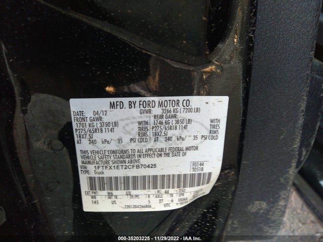 2012 FORD F-150 XL/XLT/FX4/LARIAT VIN: 1FTFX1ET2CFB70425