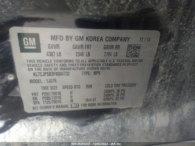 Chevrolet TRAX LS 2015 KL7CJPSB3FB084732 Image 10