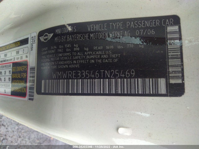 2006 MINI COOPER S WMWRE33546TN25469 Photo 8