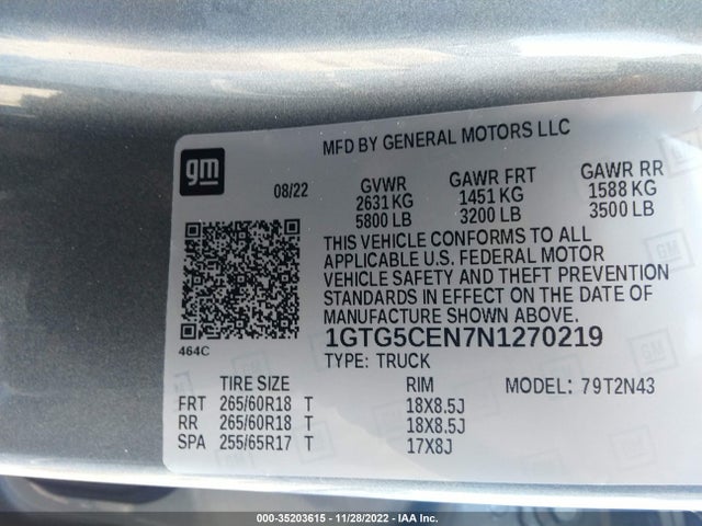 2022 GMC Canyon, VIN: 1GTG5CEN7N1270219