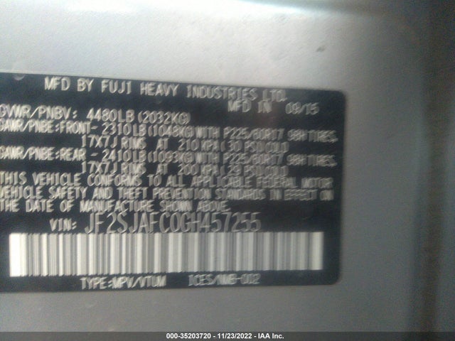 2016 Subaru Forester, VIN: JF2SJAFC0GH457255