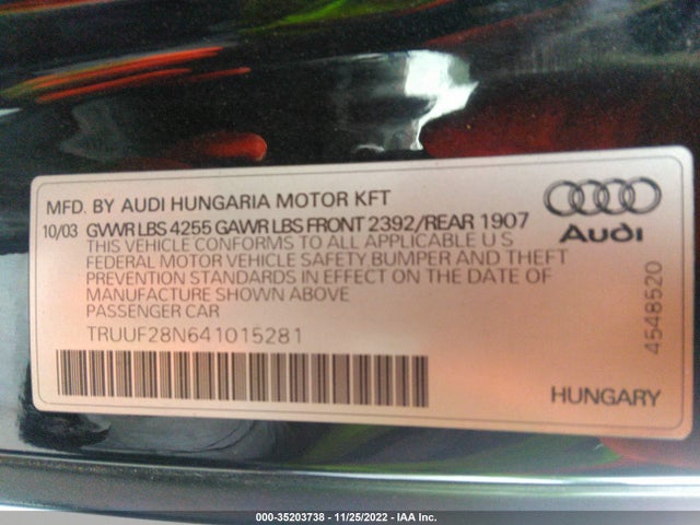 Audi TT 2004 TRUUF28N641015281 Image 10