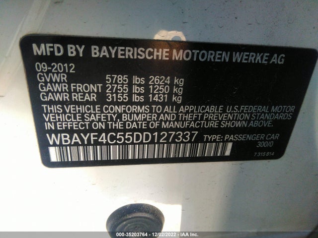 2013 BMW 7 SERIES 740LI XDRIVE VIN: WBAYF4C55DD127337