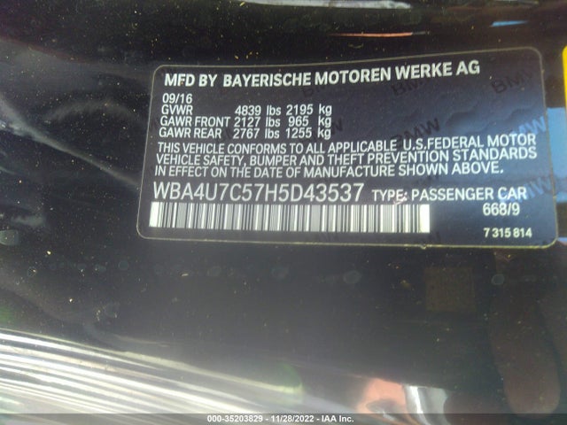 2017 BMW 4 Series, VIN: WBA4U7C57H5D43537