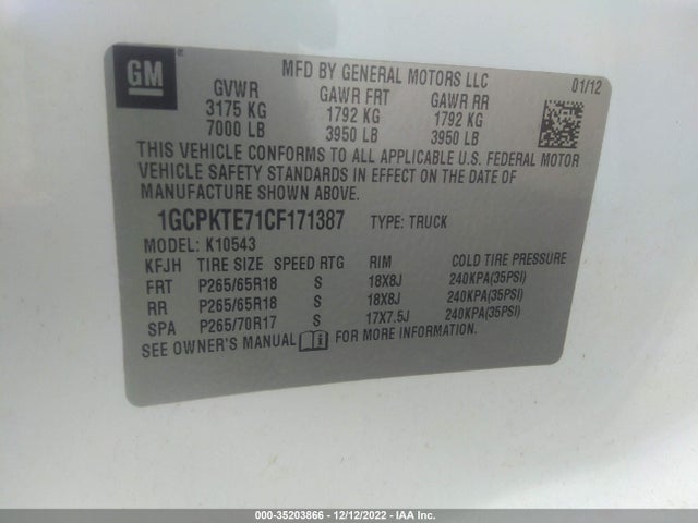 2012 CHEVROLET SILVERADO 1500 LTZ VIN: 1GCPKTE71CF171387