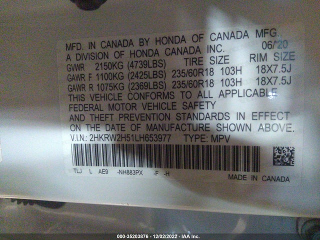 Honda CR-V EX 2020 2HKRW2H51LH653977 Image 9