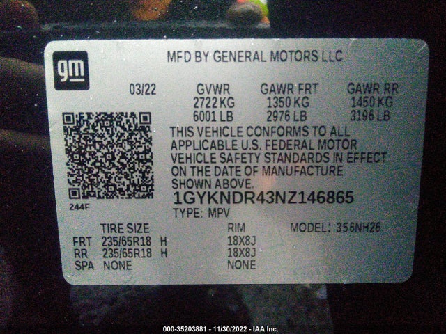 2022 Cadillac XT5, VIN: 1GYKNDR43NZ146865