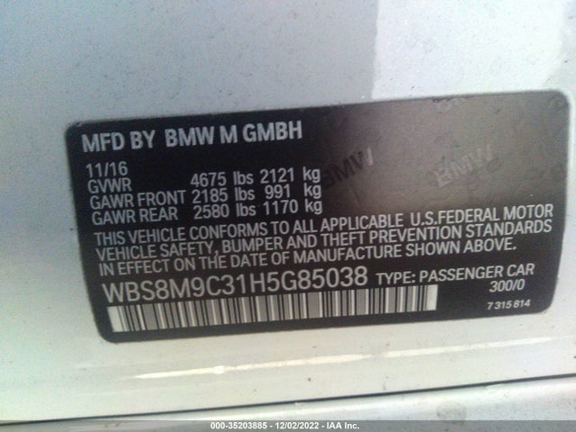 2017 BMW M3, VIN: WBS8M9C31H5G85038