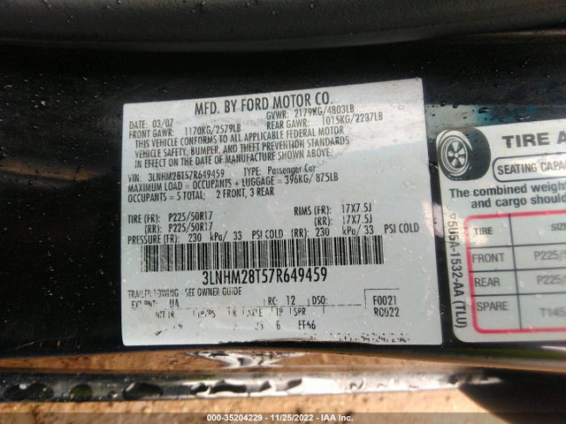 Lincoln MKZ 2007 3LNHM28T57R649459 Image 10