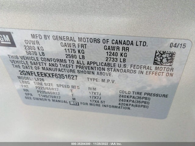 Chevrolet EQUINOX LS 2015 2GNFLEEKXF6351627 Image 10